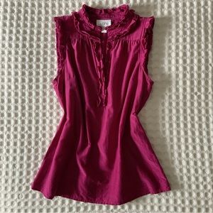 Fuchsia Pink Silk Cotton V-neck Sleeveless Pullover Top Blouse LOFT S